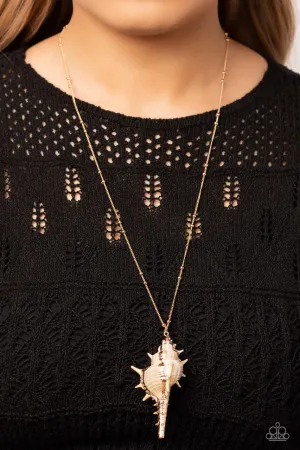 Sea CONCH - Gold - Large Seashell Pendant Paparazzi Necklace