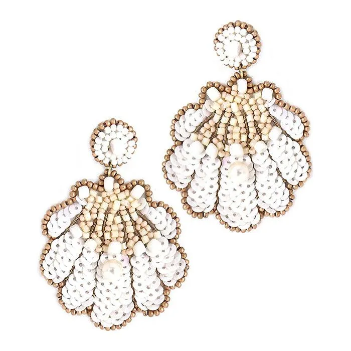 SeaShell Seed Bead & Pearl Drop Earrings.