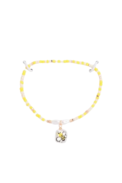 Seed Beads with Pearl Bee Charm Bracelet Yellow - Pack of 6