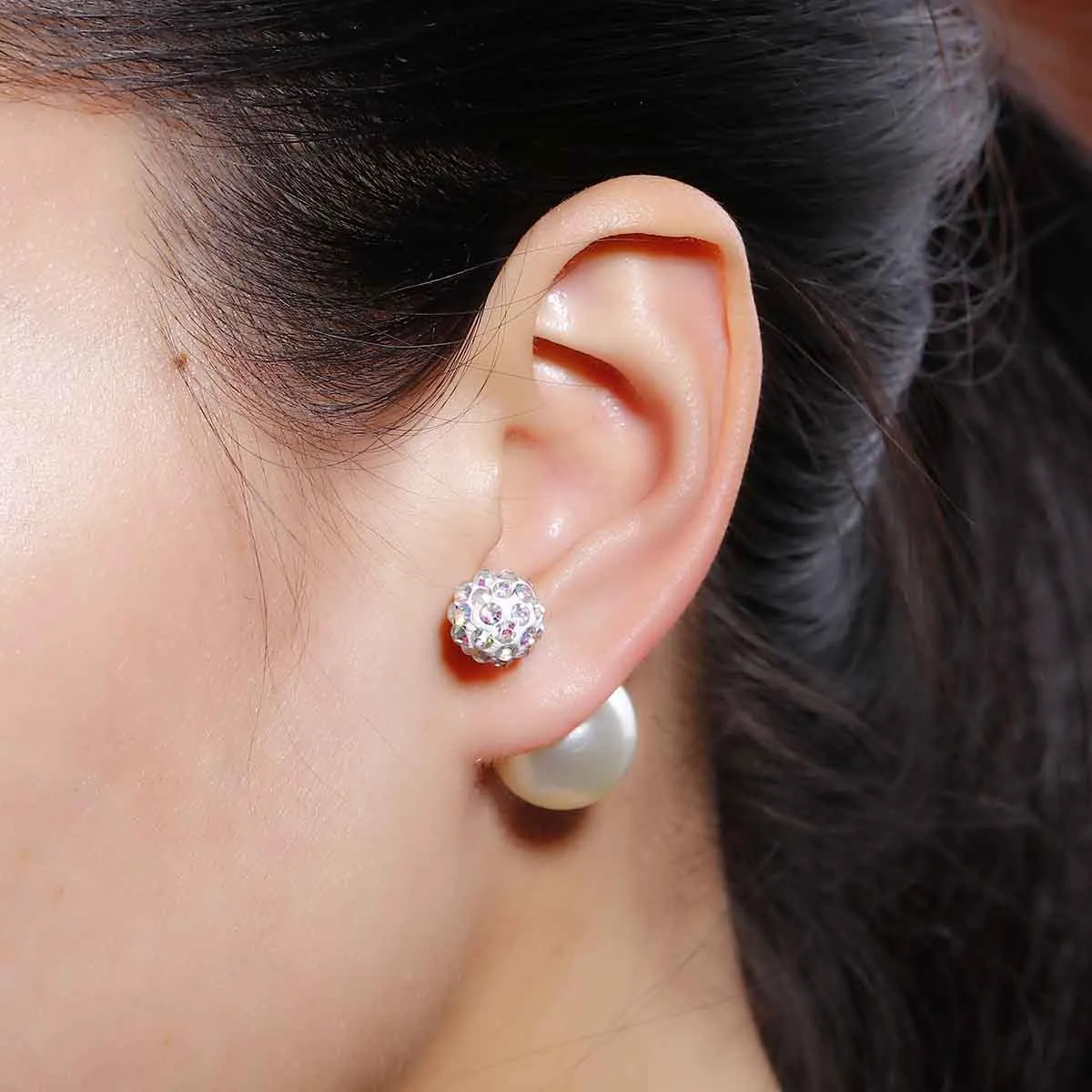 Sexy Sparkles Double Sided Front Back Peek A Boo Ball Earrings Ear Post Stud Ball Womens