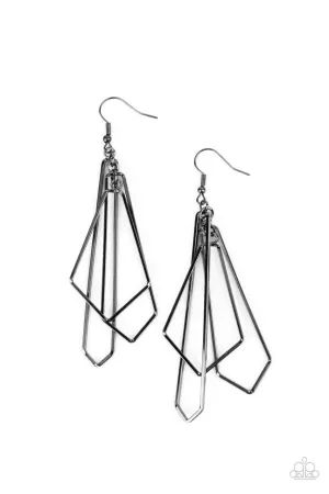 Shape Shifting Shimmer - Black - Geometric Gunmetal Paparazzi Fishhook Earrings