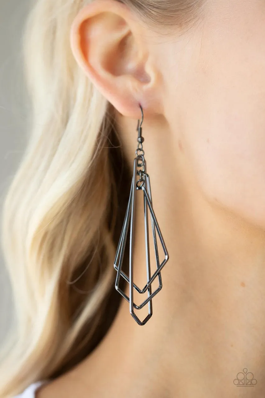 Shape Shifting Shimmer - Black - Geometric Gunmetal Paparazzi Fishhook Earrings