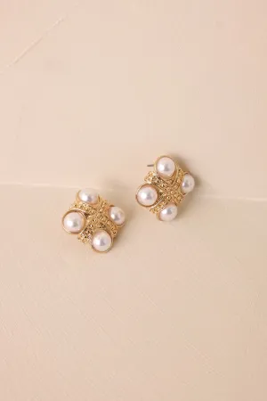 Shine Bright Gold & Ivory Pearl Textured Earrings