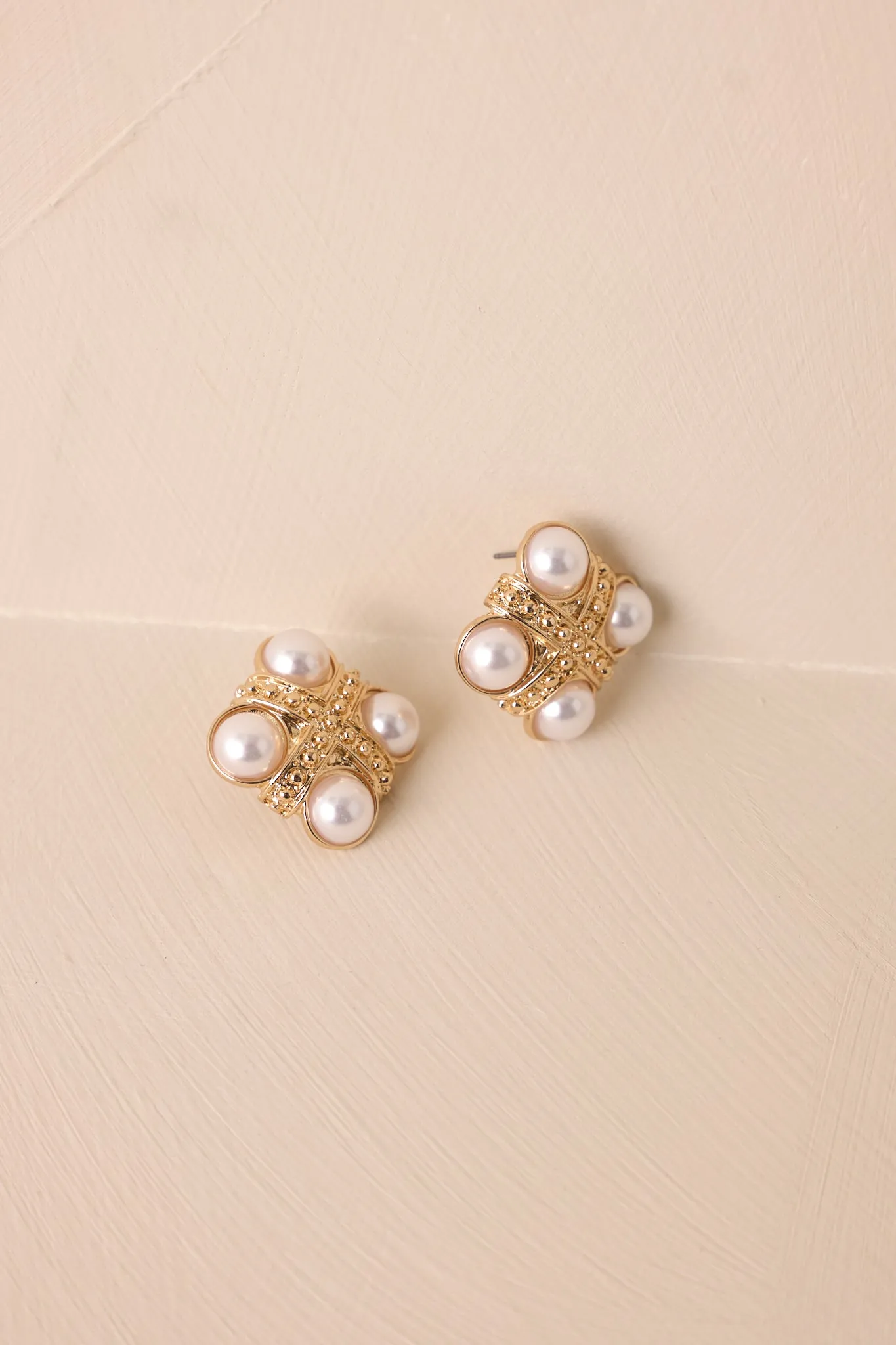 Shine Bright Gold & Ivory Pearl Textured Earrings