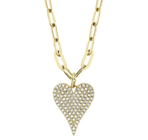 Shy Creation 14K Yellow Gold Diamond Pave Heart Necklace
