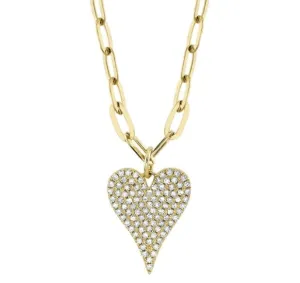 Shy Creation 14K Yellow Gold Diamond Pave Heart Necklace