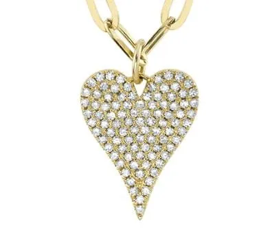 Shy Creation 14K Yellow Gold Diamond Pave Heart Necklace