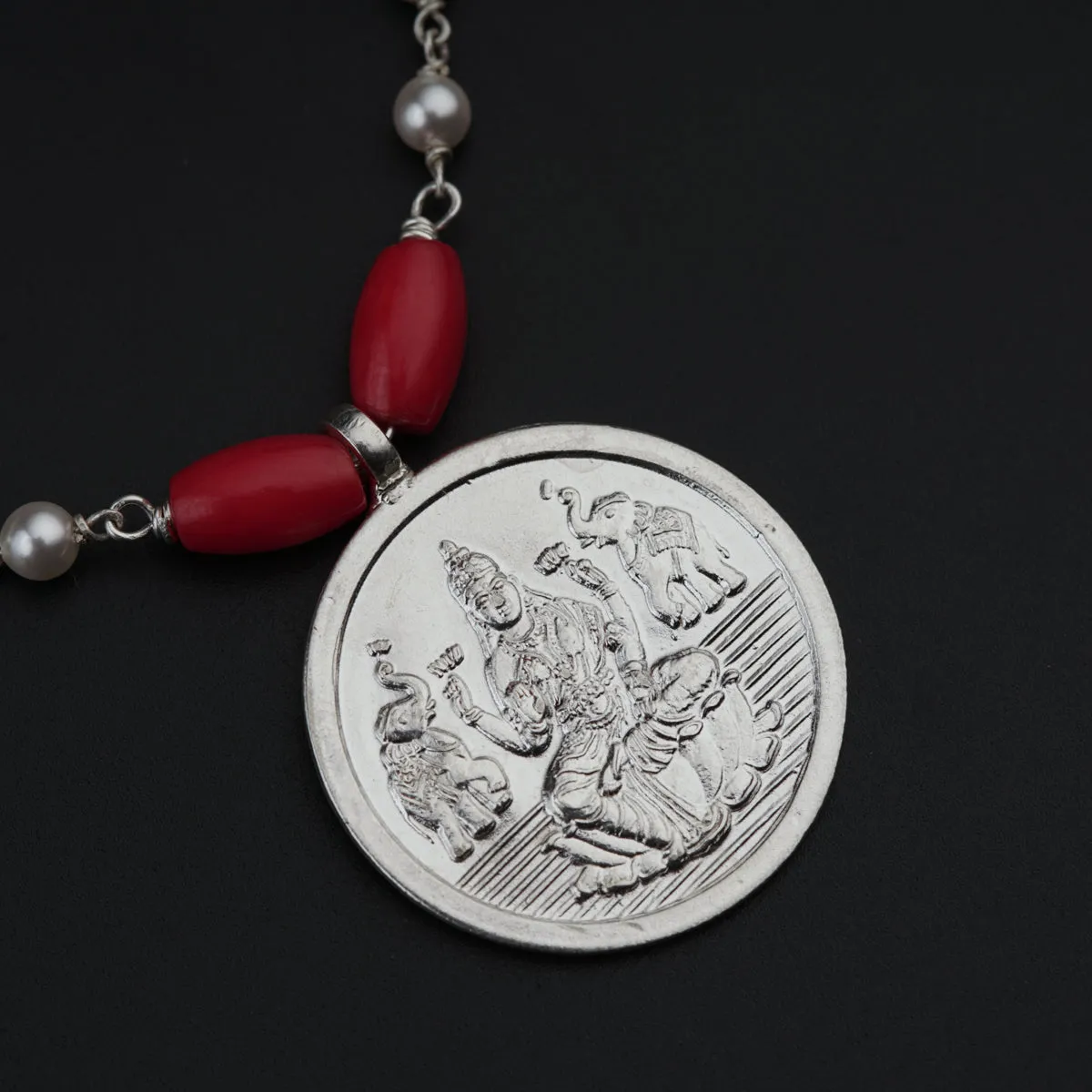 Silver Coin Necklace with Pearls