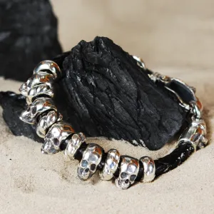 Silver-Leather Bracelet SKULL ClasplockSL and small Skulls tubes and rings for 6mm leather