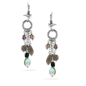 SILVER MIX BEADS DROP  EARRINGS #215BK3501 (1C5)