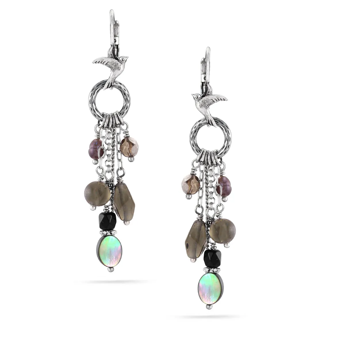 SILVER MIX BEADS DROP  EARRINGS #215BK3501 (1C5)