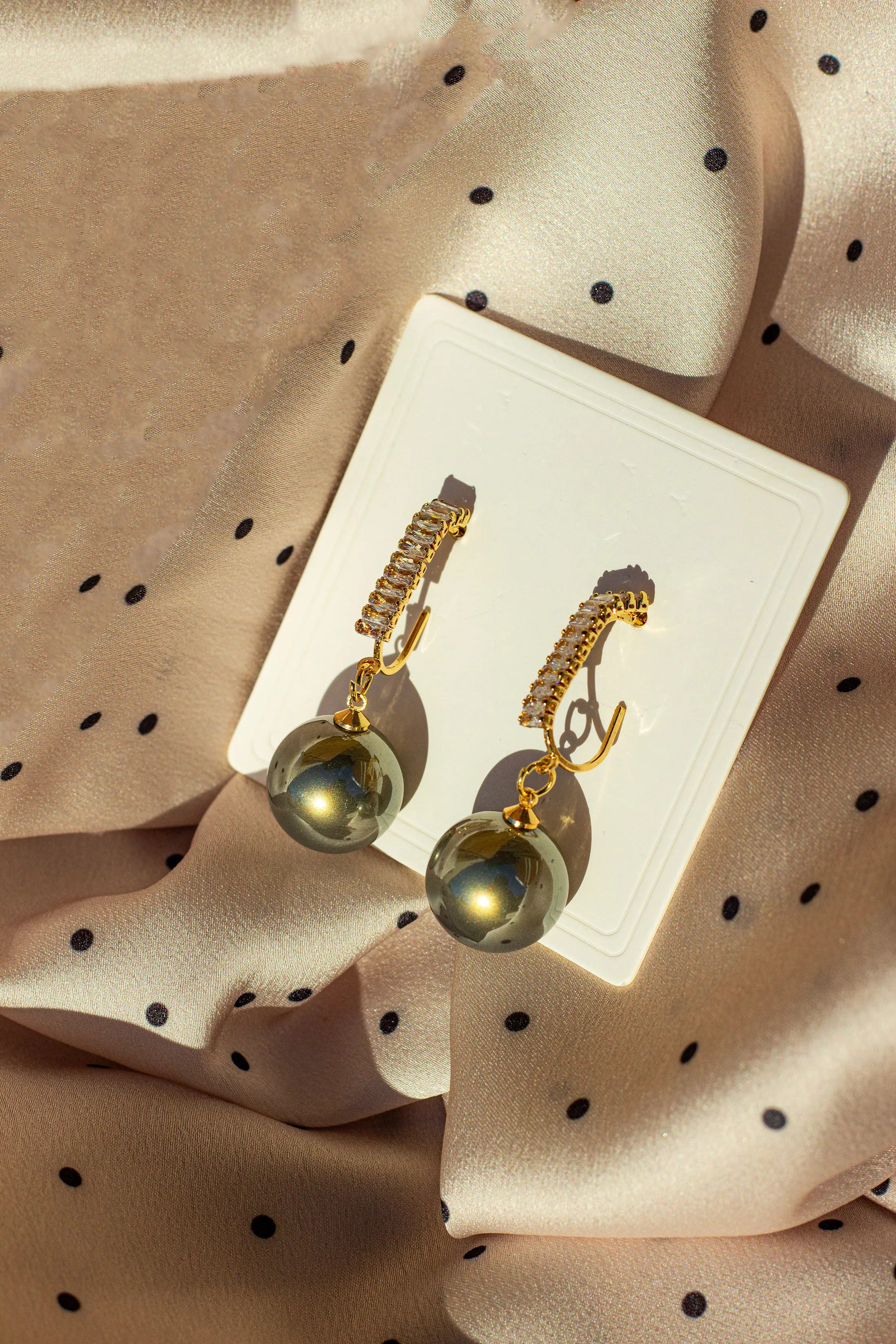 Silver Pearl Dangle Diamante Loop Earrings
