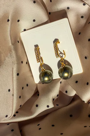 Silver Pearl Dangle Diamante Loop Earrings