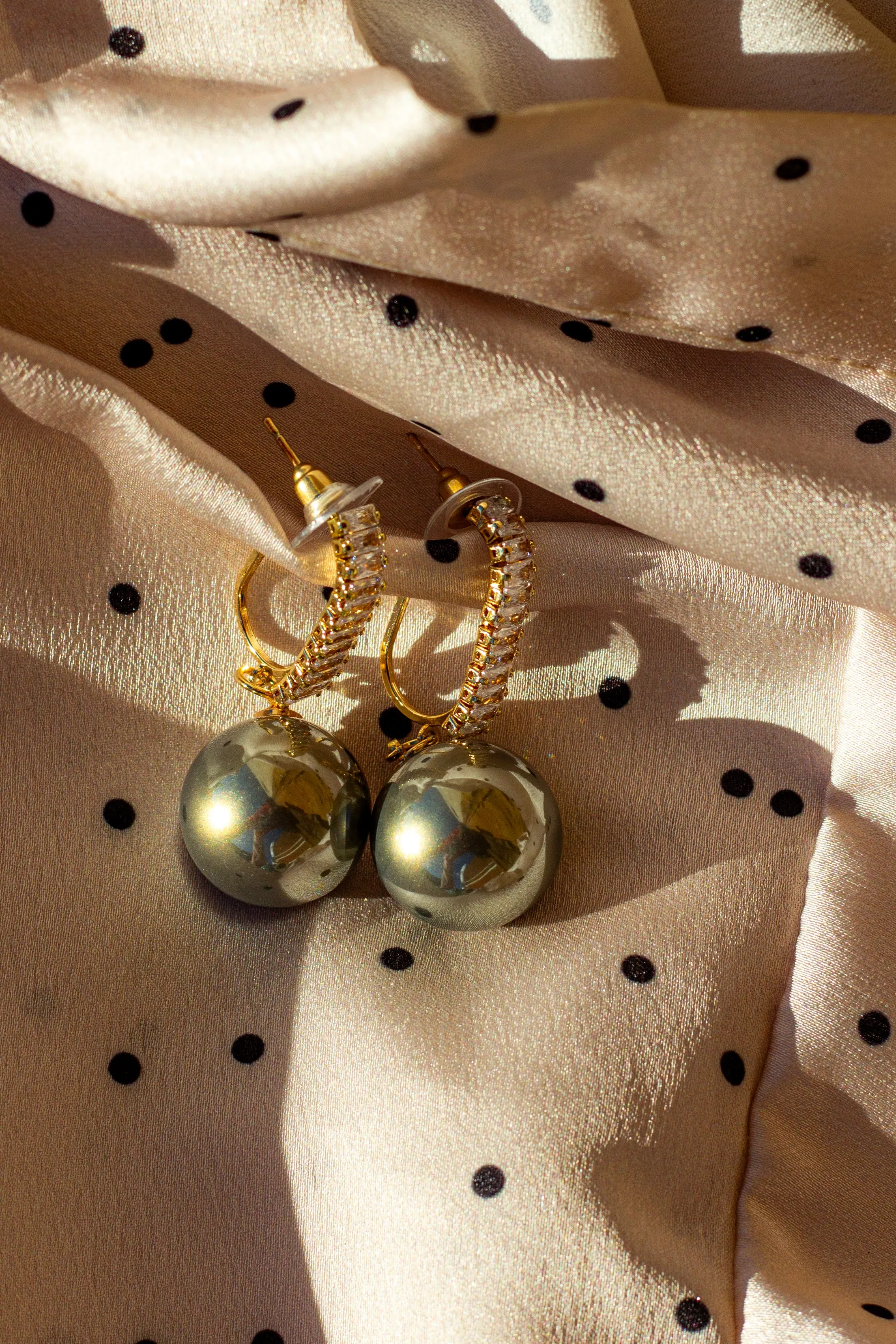 Silver Pearl Dangle Diamante Loop Earrings