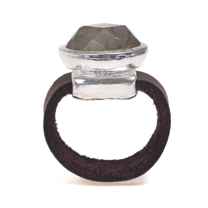 Silver plated Amazonit oval ring