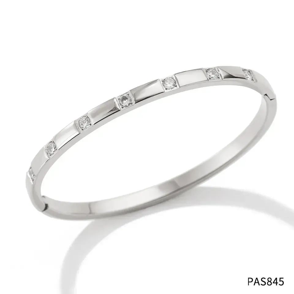 Silver Style Classic Style Geometric Stainless Steel Plating Inlay Zircon Bangle