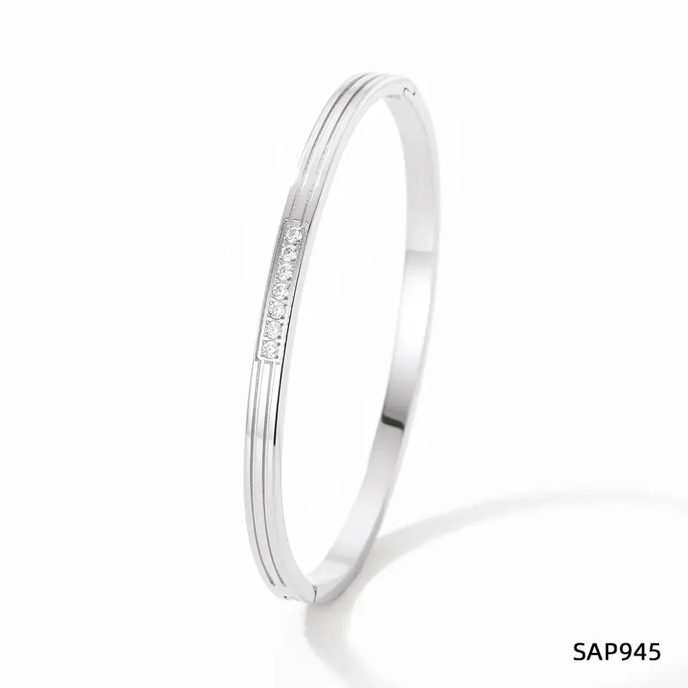 Silver Style Classic Style Geometric Stainless Steel Plating Inlay Zircon Bangle