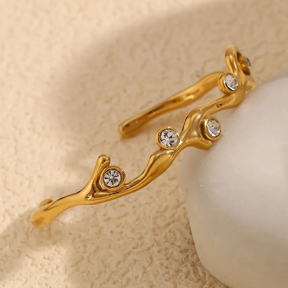 Simple Style Shiny Round 304 Stainless Steel 18K Gold Plated Zircon Bangle