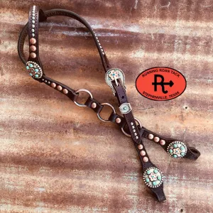 Single Ear Ring Headstall with Multicolor Dots and German Silver Flower Hardware 40"-44"