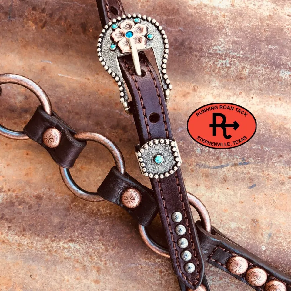 Single Ear Ring Headstall with Multicolor Dots and German Silver Flower Hardware 40"-44"