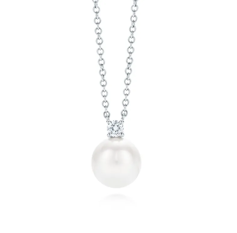 Single Pearl Necklace with Diamond Accent