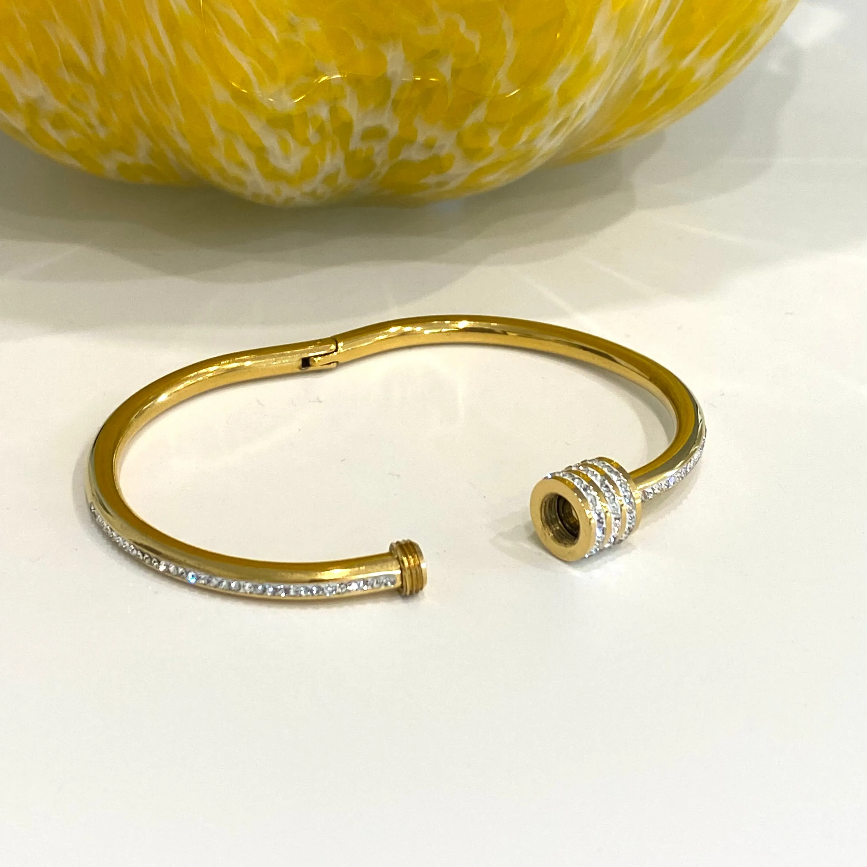 Single Row CZ Bangle Bracelet - Gold and Silver