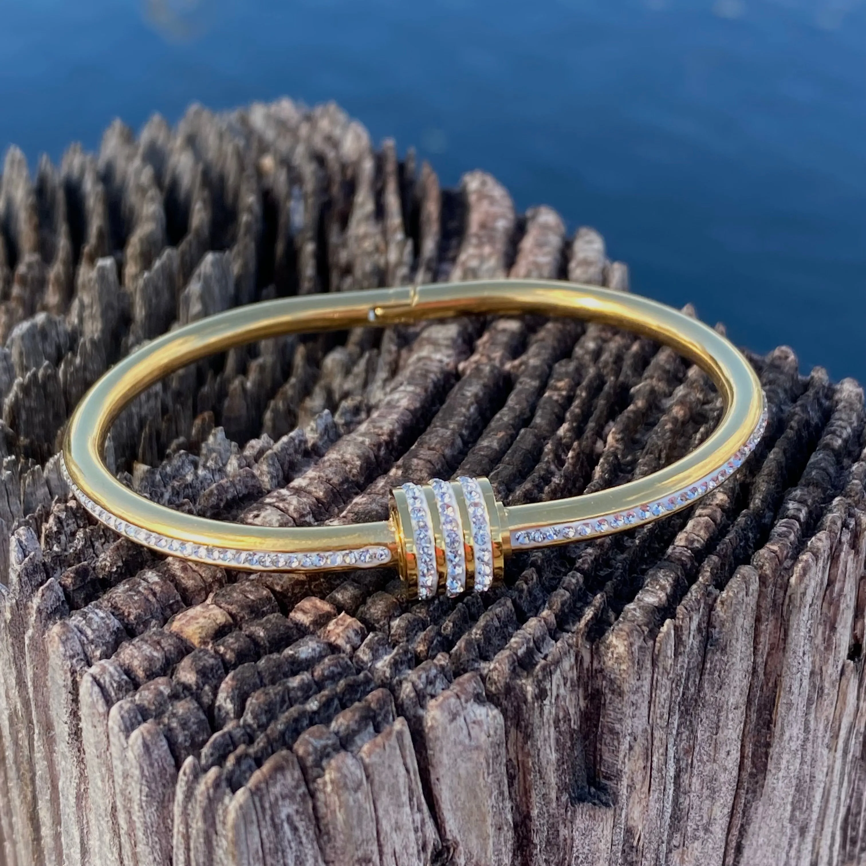 Single Row CZ Bangle Bracelet - Gold and Silver