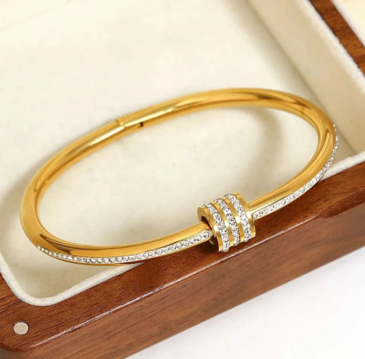 Single Row CZ Bangle Bracelet - Gold and Silver