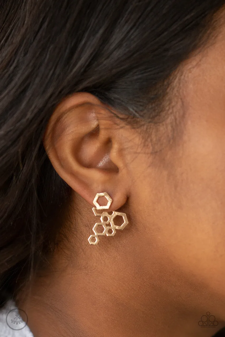 Six-Sided Shimmer Gold Paparazzi Earrings