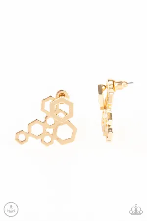 Six-Sided Shimmer Gold Paparazzi Earrings
