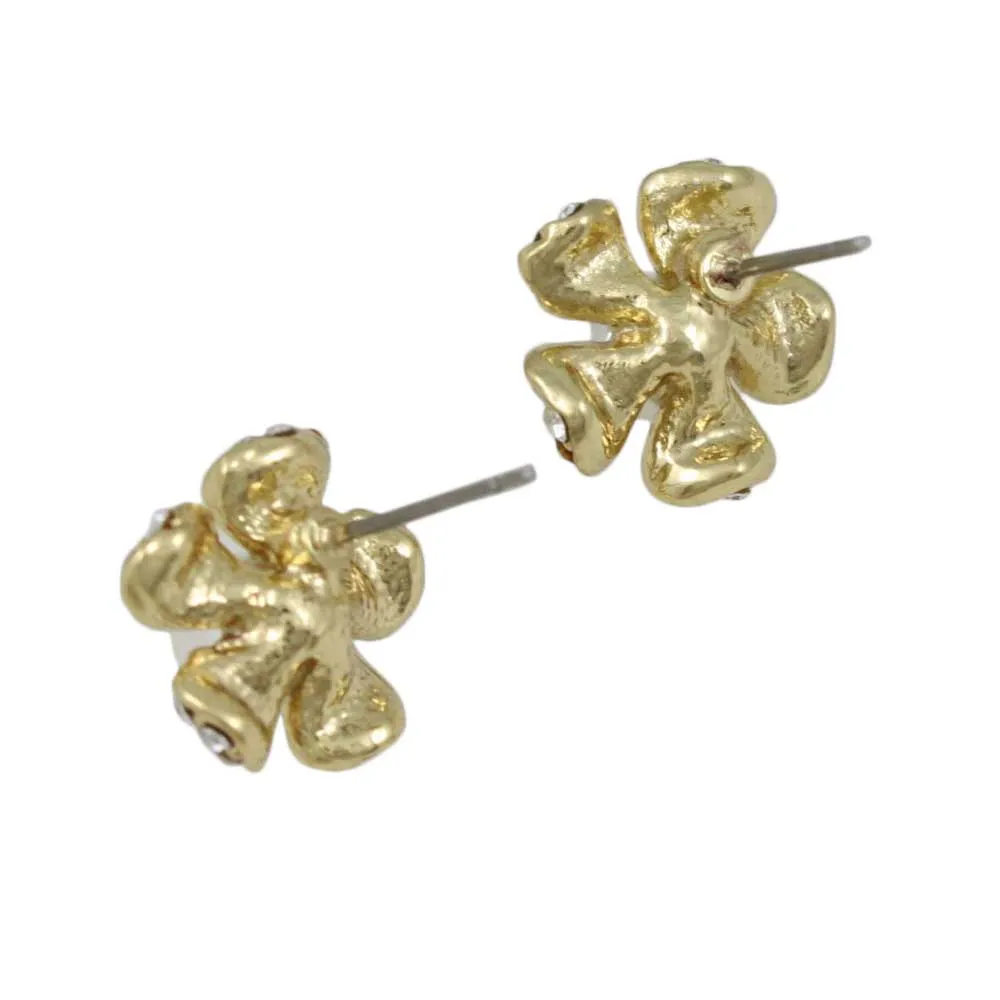 Small Crystal Flower with White Pearl Pierced Earring - PT408E