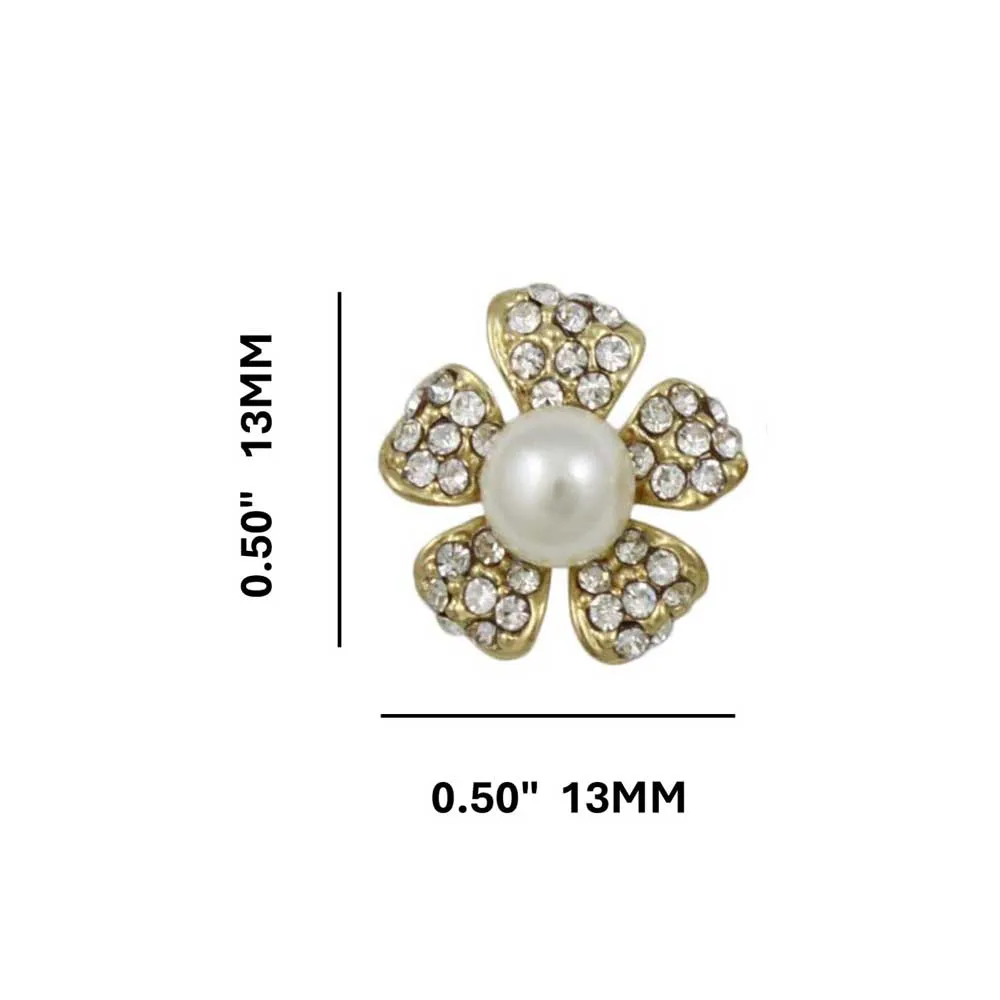 Small Crystal Flower with White Pearl Pierced Earring - PT408E