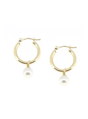 Small Gold Hoop Pearl Earrings