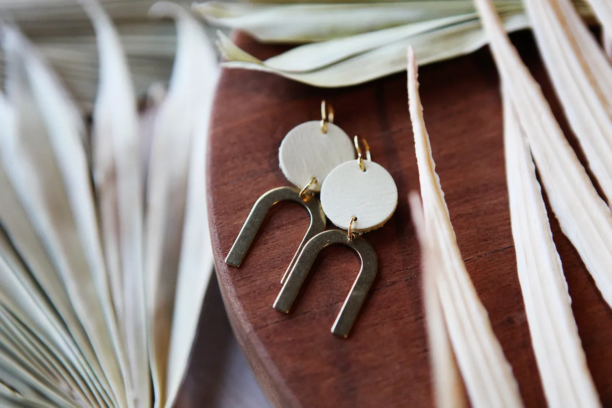 small leather   brass arch earrings