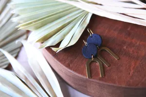 small leather   brass arch earrings