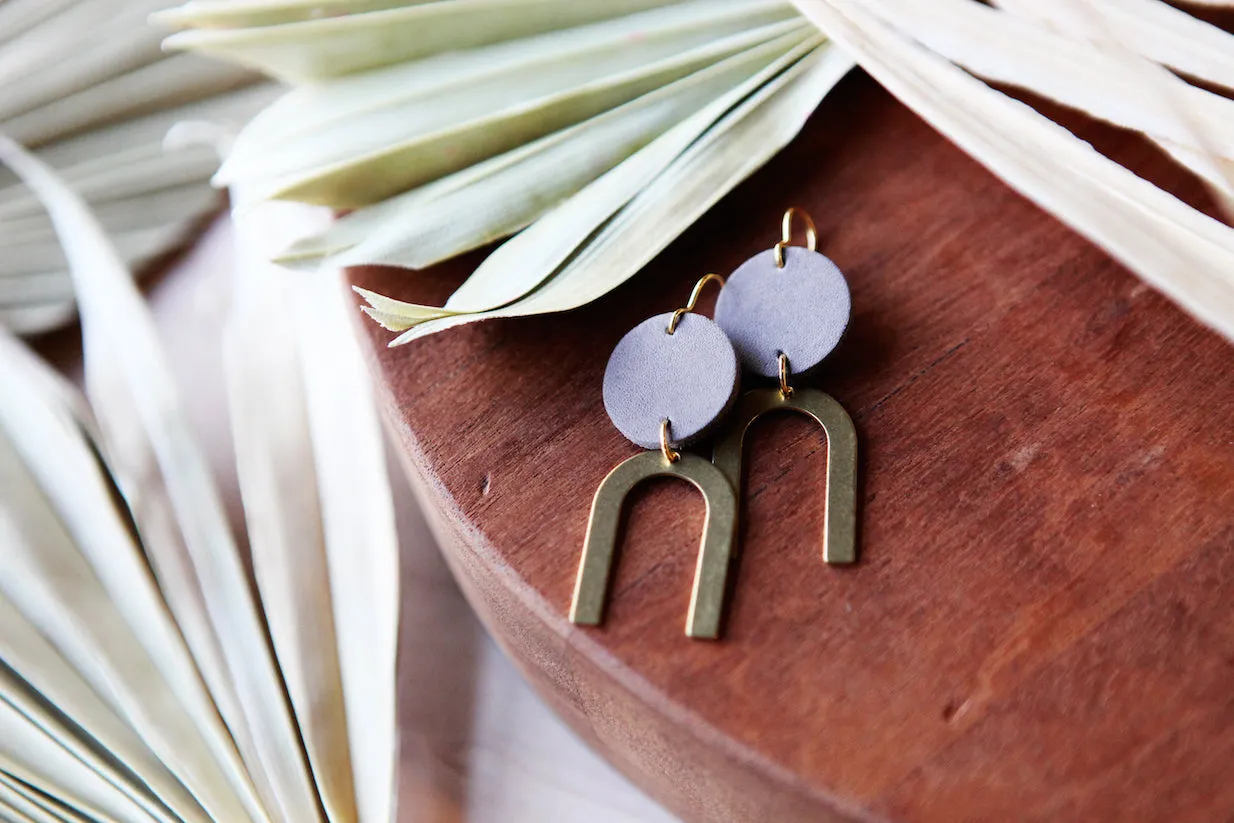 small leather   brass arch earrings