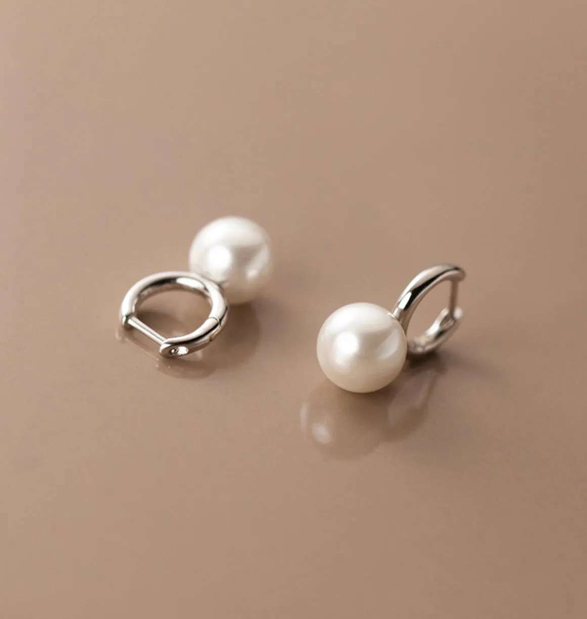 Small Pearl Drop Huggie Earrings-SH050