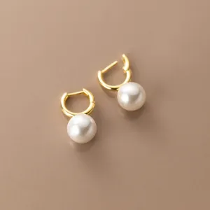 Small Pearl Drop Huggie Earrings-SH050