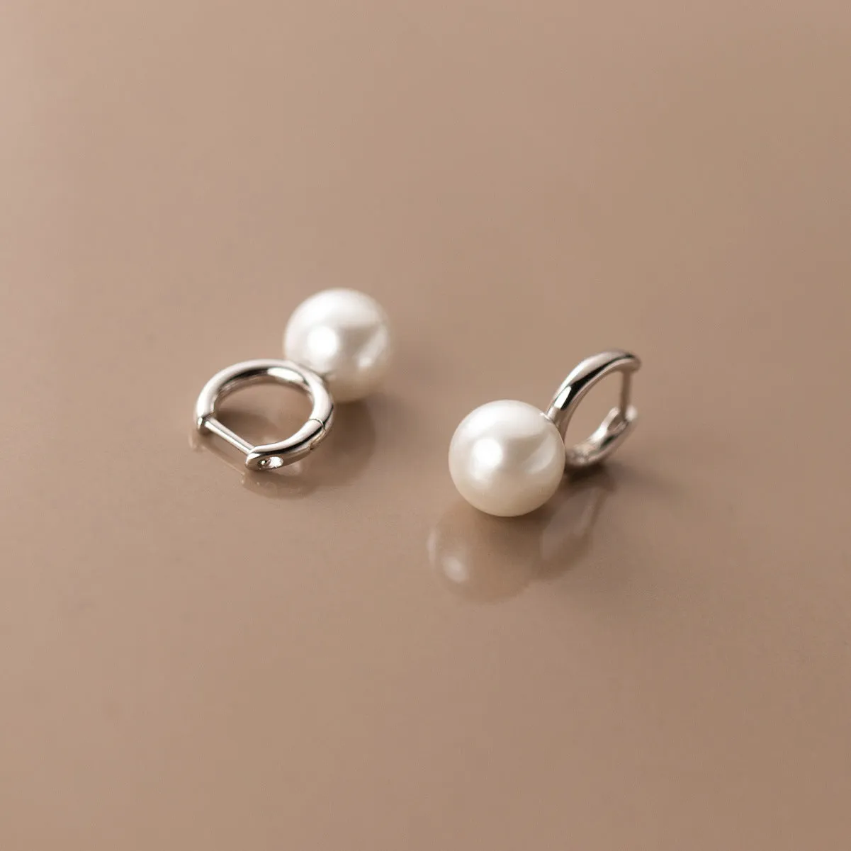 Small Pearl Drop Huggie Earrings-SH050