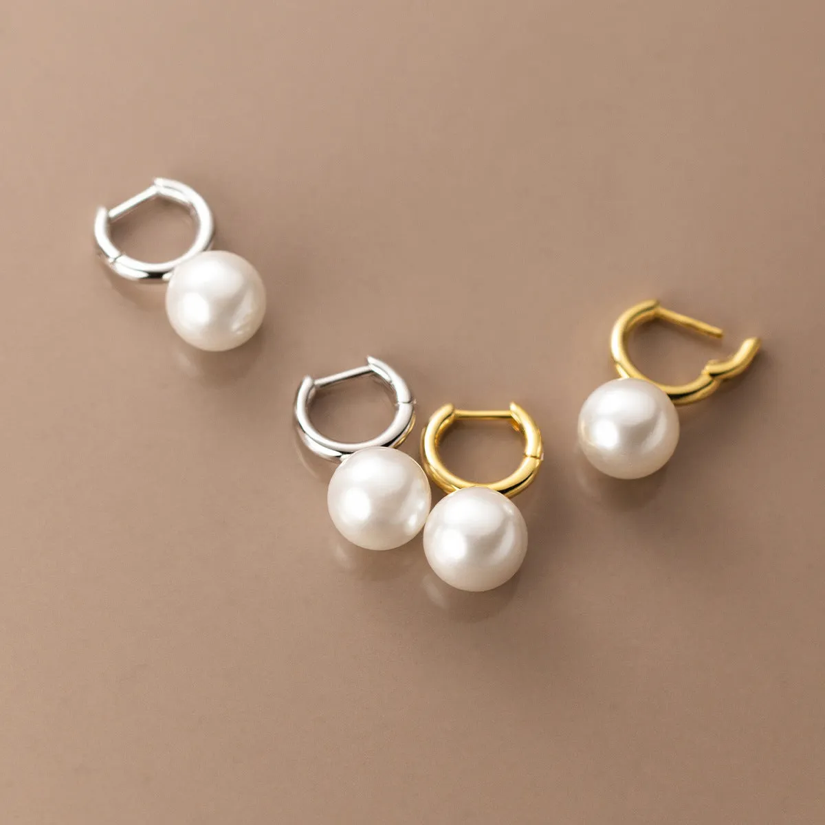 Small Pearl Drop Huggie Earrings-SH050