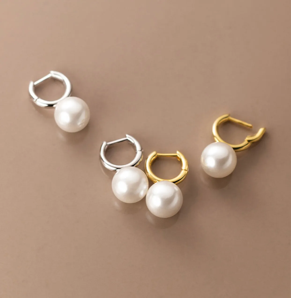 Small Pearl Drop Huggie Earrings-SH050