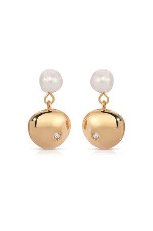 Small Pebble and Pearl Dangle Earrings