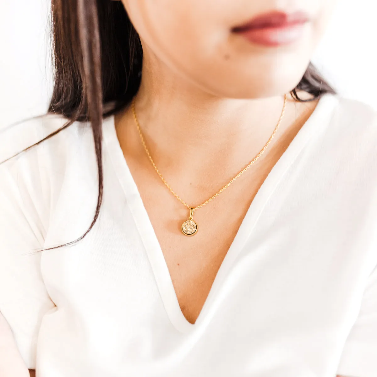 Small Round 18k Gold Druzy Necklace