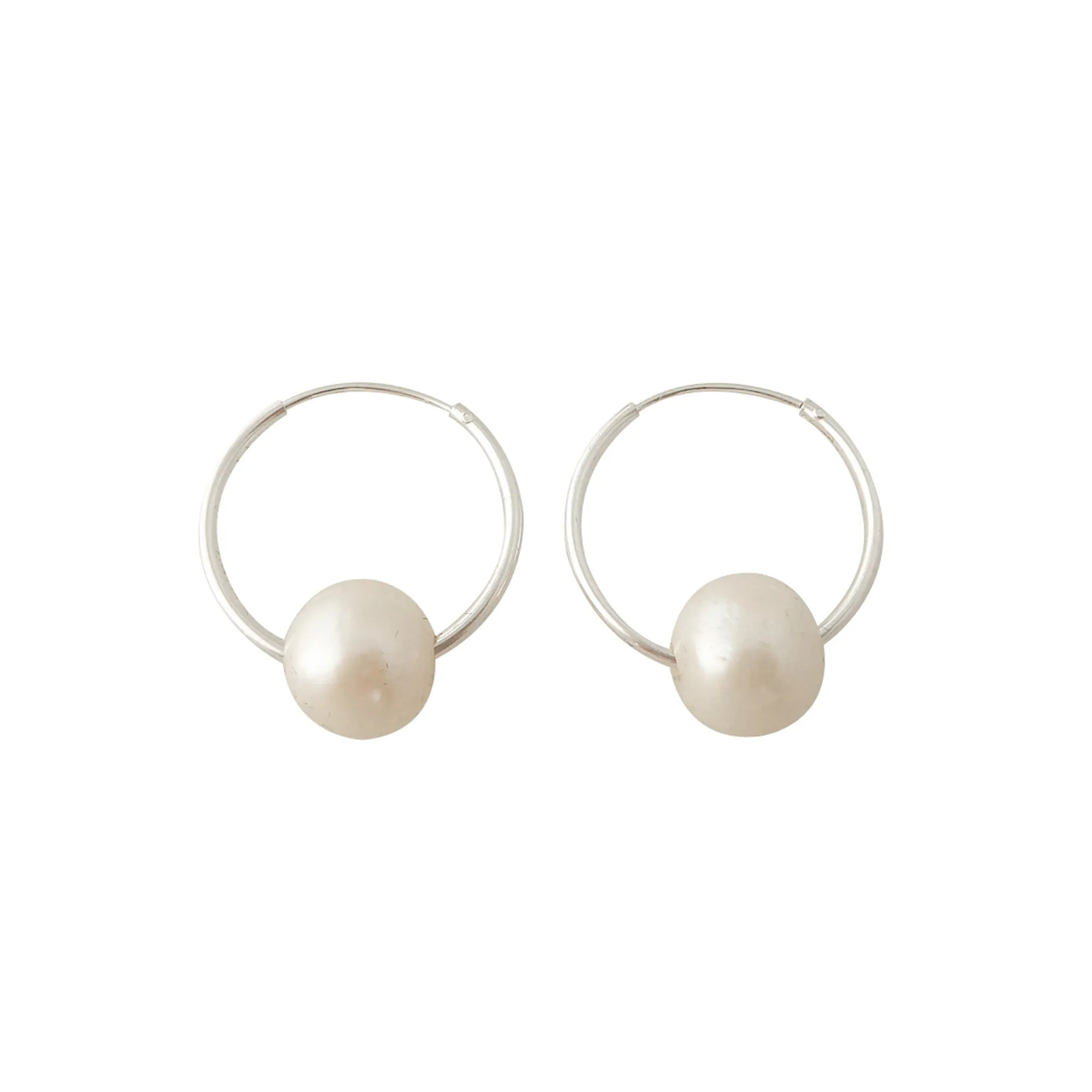 Small sterling silver pearl hoop earrings