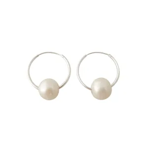 Small sterling silver pearl hoop earrings