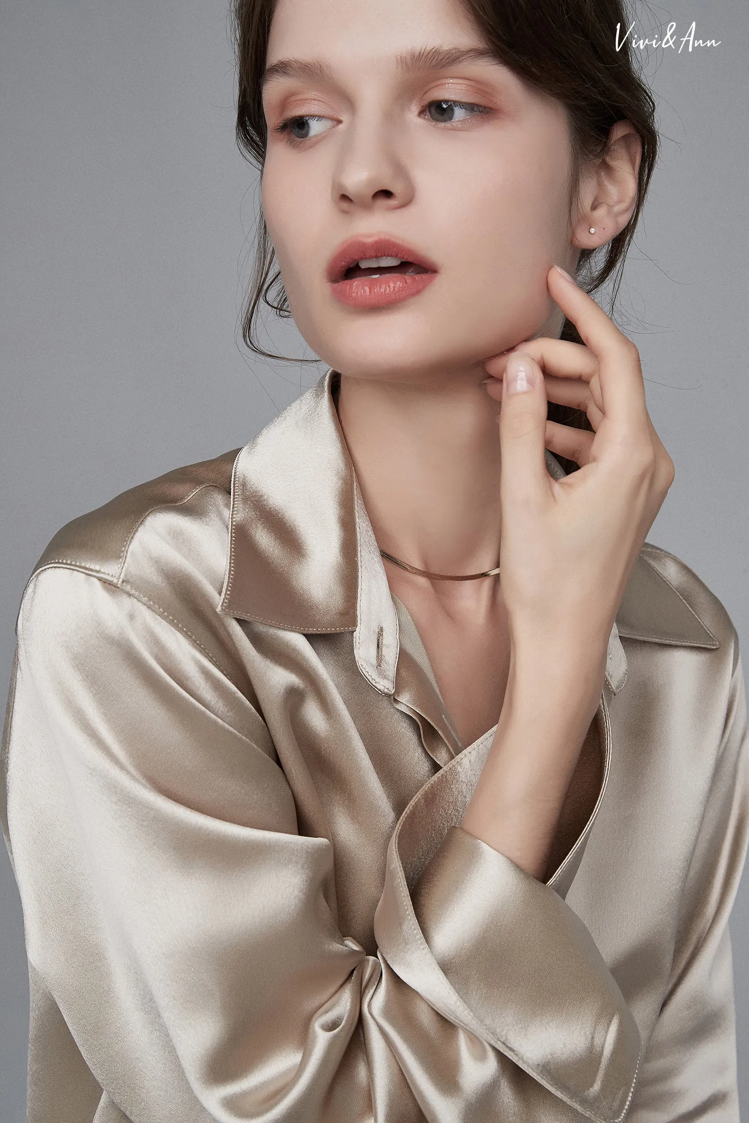 Solid 18K Gold Herringbone Chain Necklace