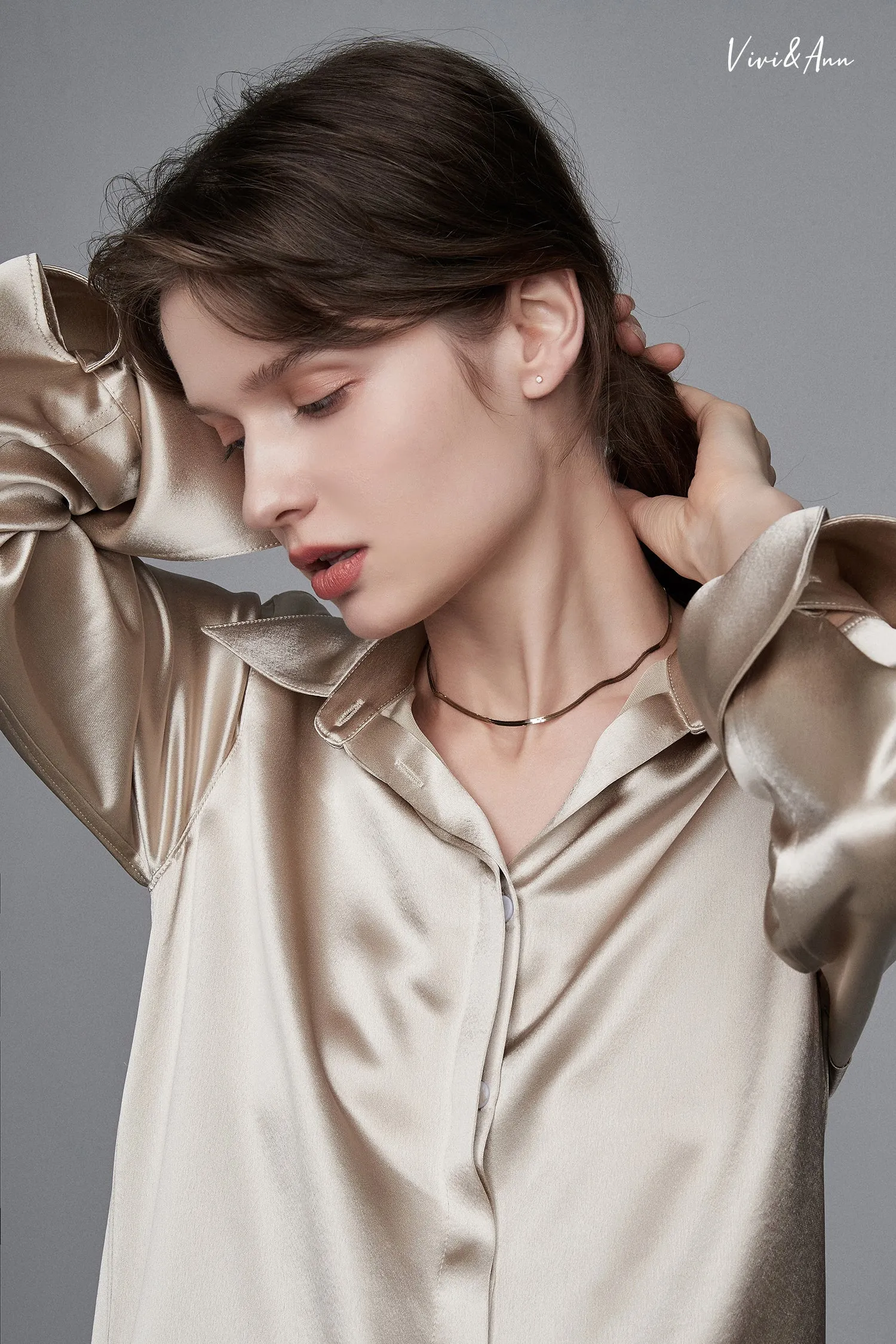 Solid 18K Gold Herringbone Chain Necklace