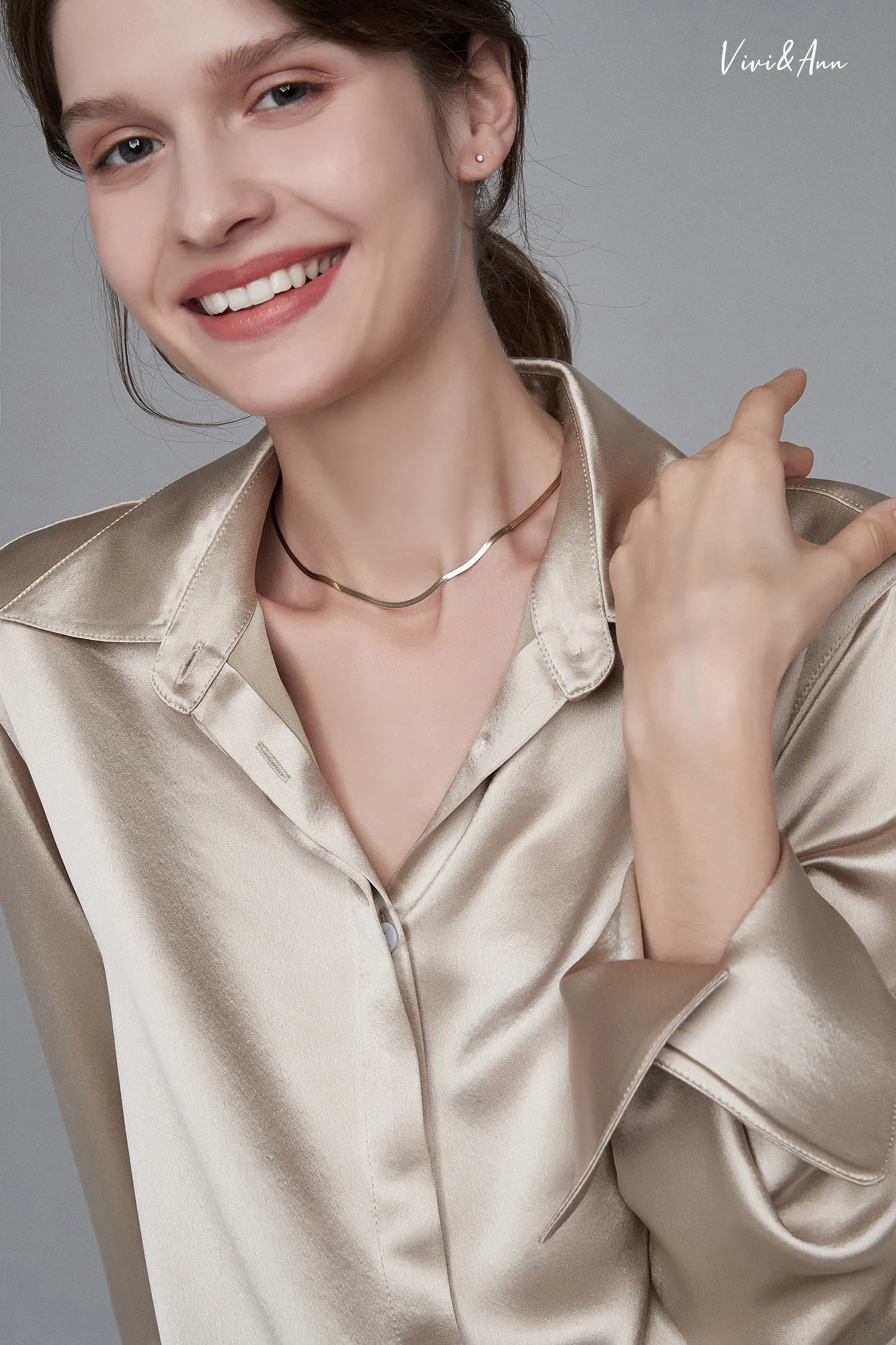 Solid 18K Gold Herringbone Chain Necklace