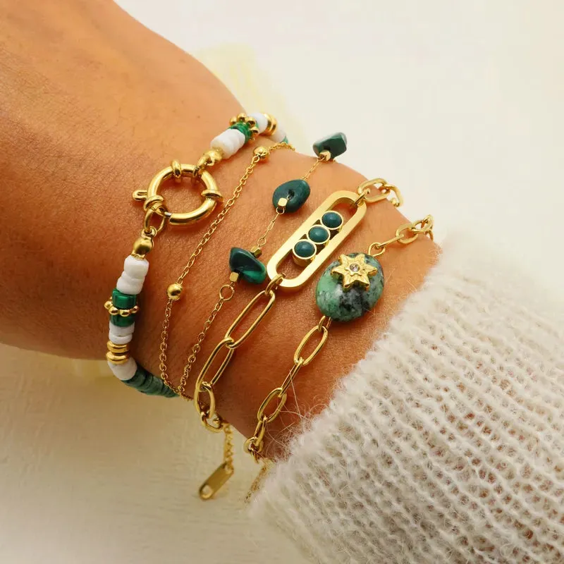 Solid Color Titanium Steel Plating Inlay Turquoise Bracelets