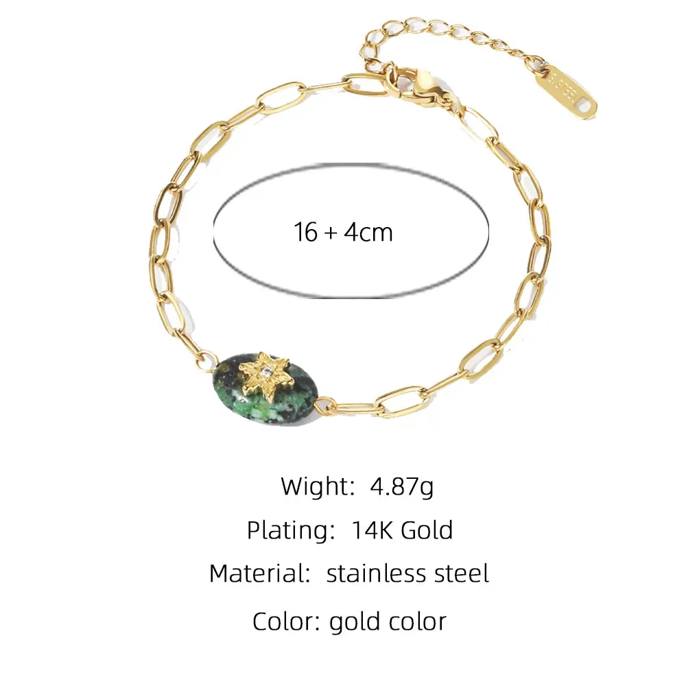 Solid Color Titanium Steel Plating Inlay Turquoise Bracelets